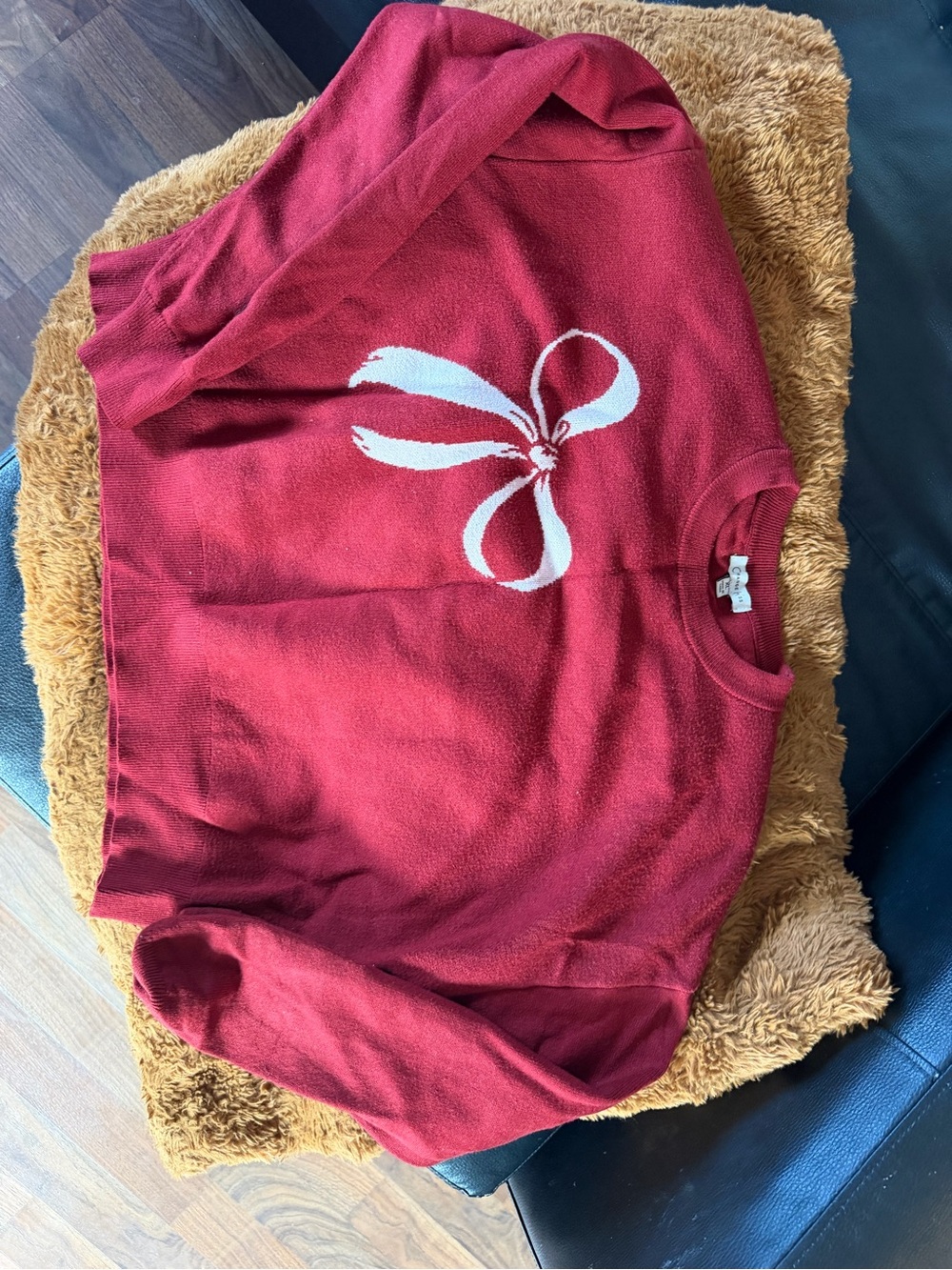 Kids Red Sweater with Bow Graphic - Unbranded